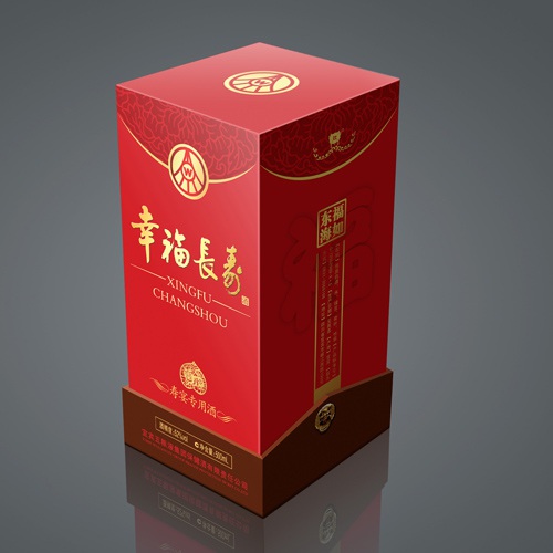 飲品包裝設計-幸福長壽白酒包裝設計|成都白酒壽宴專用酒酒盒酒瓶酒標瓶型瓶蓋包裝盒設計效果圖