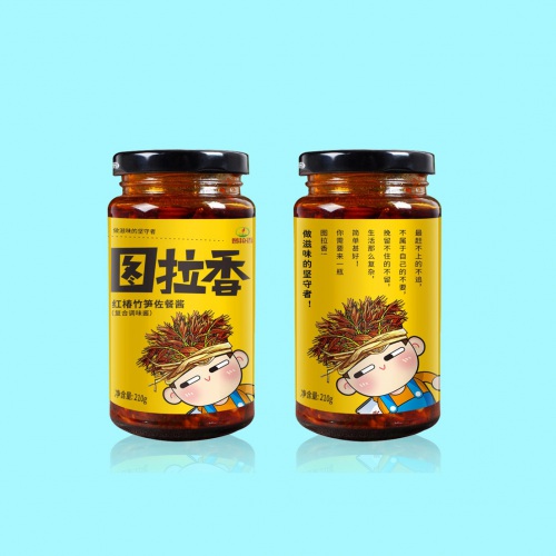 食品包裝設計-圖拉香竹筍醬包裝設計_四川特色香辣醬下飯菜品牌策劃及罐身設計